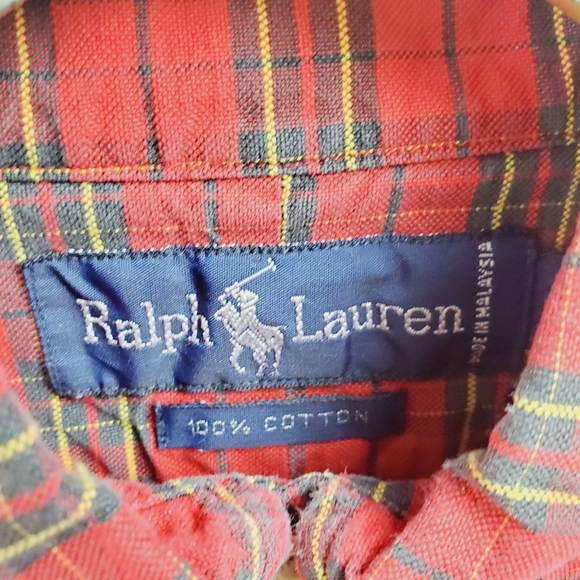 Ralph Lauren Red Plaid Yellow Pony Button-up Shirt - Picture 6 of 7